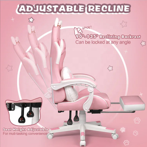Chaise de jeu rose mignonne avec oreilles de chat Chaise d'ordinateur ergonomique avec repose-pieds Chaise de jeu PC inclinable pour fille <span class=keywords><strong>ado</strong></span> enfants - Product Image 4