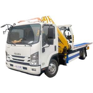 Camión grúa de plataforma plana ISUZU 4x2, camión de plataforma plana de 5T para transporte de vehículos, camión de recuperación en carretera con grúa de pluma plegable - Product Image 3