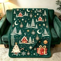Plaid de Noël personnalisé en flanelle imprimée, couverture douce et moelleuse rouge et verte pour canapé avec logo