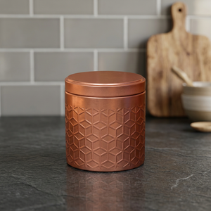 Boîte à épices en cuivre ronde avec couvercle, design minimaliste, motif sculpté, boîte de rangement alimentaire à 1 couche - Product Image 3