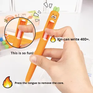 Penna Gel retrattile 0.5mm a forma di carota con inchiostro nero per ufficio e scuola utilizzare plastica resistente e Design con linguetta - Product Image 2