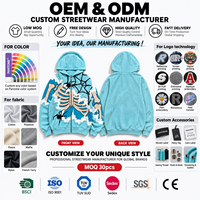 Sweat à capuche personnalisé en coton épais, imprimé en 3D, effet délavé, coupe ample, style streetwear pour hommes