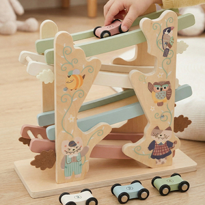 Giocattoli per Bambini, Rampa in Legno con Animali della Foresta, Set Montessori con Pista a 3 Livelli e Auto Scorrevoli per Bambini, Certificato CE CPC - Product Image 2