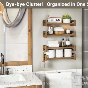 Wooden Wall <b>Shelf</b> Single Layer Rectangle Durable Multipurpose For Living Room <b>Bedroom</b> Storage - Product Image 4