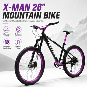 Bicicletta da Montagna Fuoristrada 26 Pollici 9 Velocità in Lega di Alluminio Leggera e Resistente con Freno a Disco Idraulico a Sgancio Rapido - Product Image 1