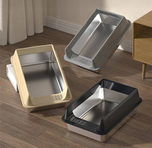 Huyo OEM Stainless Steel <b>Plastic</b> Semi-Closed Litter Box with Lid Anti-Splash High <b>Fence</b> Toilet - Product Image 4