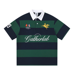 Magliette Polo da Uomo in Cotone Ricamate a Righe Stile Rugby, con Bottoni, Colletto Retrò e Taglio Corto Boxy - Produttore - Product Image 2