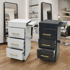 Luxury Metal Foldable 4-Wheel Salon <b>Tool</b> Cart <b>Storage</b> <b>Cabinet</b> Modern Commercial Stand for Hair Salons Barber Shops - Product Image 1