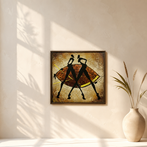 Cuadro Moderno Abstracto Pintado a Mano en Acrílico sobre Lienzo, Decoración de Pared, Siluetas Negras, Fondo en Tonos Tierra, Uso Interior, ARTHUB - Product Image 2