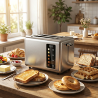 Grille-pain 2 tranches 900W en acier inoxydable à fentes courtes avec compte à rebours LED, fonctions réchauffage, décongélation, bagel et annulation, 6 niveaux de cuisson, 110V 220V