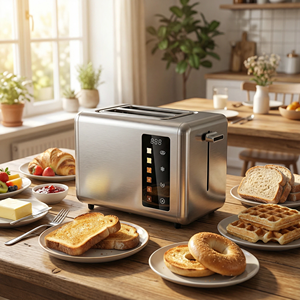 Nouvel Arrivage <span class=keywords><strong>Grille</strong></span>-<span class=keywords><strong>pain</strong></span> Électrique Premium en Acier Inoxydable 2 Tranches à Fentes Larges 900W avec Affichage LED pour Usage Domestique et Hôtelier Rapide - Product Image 3