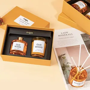 Ambientadores Oem Odm, juego de caja de regalo, difusor de caña de aceite de fragancia, juego de velas perfumadas de soja orgánica, personalizado Natural - Product Image 2
