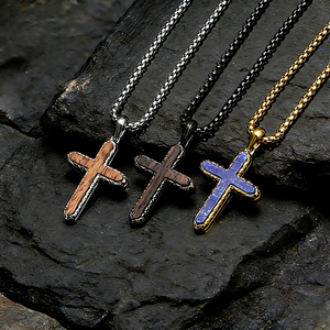 Collier en bois d'ébène naturel et croix vintage <span class=keywords><strong>pour</strong></span> <span class=keywords><strong>homme</strong></span>, bijoux religieux durables en acier inoxydable, vente en gros - Product Image 6