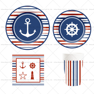 DAMAI - Fournitures de fête sur le thème de l'ancre nautique - Assiettes en papier - Ensemble de vaisselle - Thème marine - Sert 8 personnes - Product Image 4