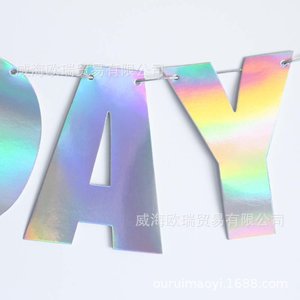 Bannière en film laser arc-en-ciel, paillettes irisées, lettres personnalisées pour décorations de fête d'anniversaire d'enfants - Product Image 2