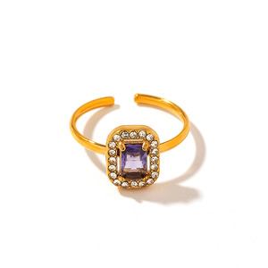 <b>Open</b> <b>Ring</b> Square Purple Zircon Pave Setting Geometric Shape Women's Party Jewelry - Product Image 4