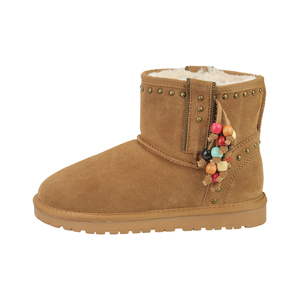 Stivali Invernali da Donna Personalizzati OEM, <span class=keywords><strong>Stivaletti</strong></span> in Camoscio <span class=keywords><strong>con</strong></span> Frange e Perline, Stivali Corti Caldi Foderati in Peluche, Stivali Casual Piatti - Product Image 2