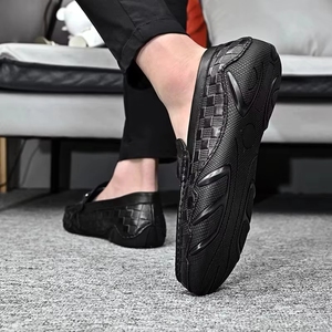 Chaussures décontractées en cuir pour hommes, dessus en cuir de vachette, motif à carreaux, tendance mode, respirantes, légères, antidérapantes, hiver, automne, printemps - Product Image 6