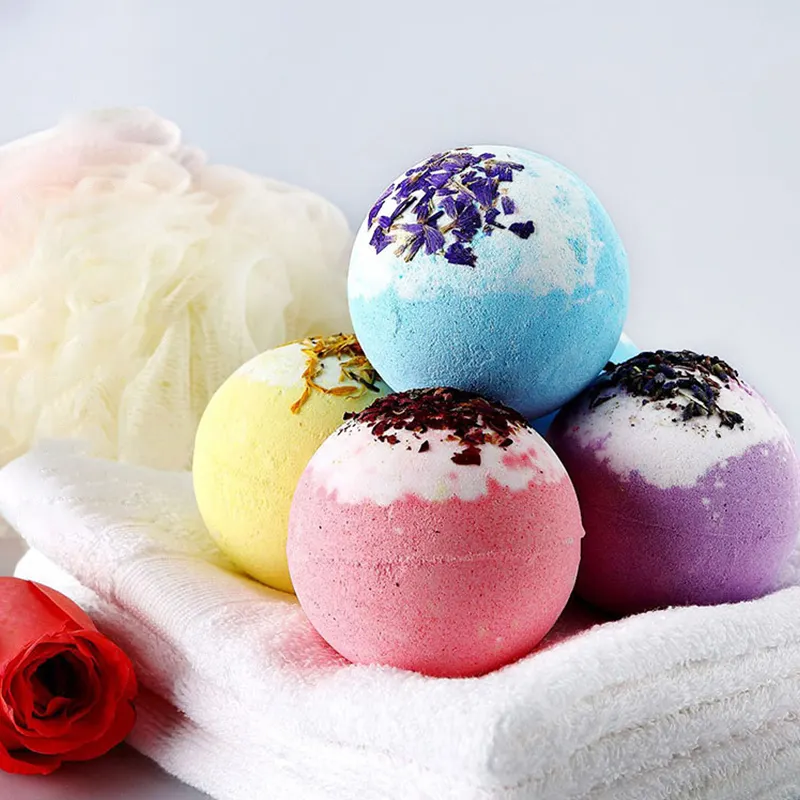 ลูกบอลอาบน้ำแฮนด์เมดขนาด100กรัมของขวัญดอกไม้แห้งลดความวิตกกังวลผิวผ่อนคลายระเบิดอาบน้ำสีสันสดใส