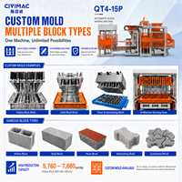 Machine à fabriquer des blocs de béton semi-automatique à pression hydraulique avec moteur et roulement, pour pavés creux emboîtables QT4-15P Easy CIVIMAC