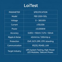 Fuente de Alimentación CC Regenerativa LOITEST PBS 2300-150L 3U para Montaje en Rack |   Simulador de Batería de 300V/150A/12kW, Fuente de CC de Alta Corriente, 95% de Eficiencia