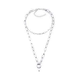 Collar de Aleación de Zinc con Líneas Circulares Geométricas, Color Plata y Oro, Unisex, para Fiestas, Cadena con Colgante de Moda - Product Image 3