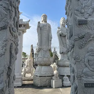 Decoración del hogar al aire libre piedra grande de pie Amitabha Mahasthamaprapta estatua de Buda y esculturas Sakyamuni