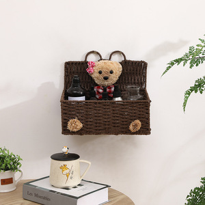 Creative wall-mounted straw and willow woven <b>storage</b> <b>basket</b>, wall decoration rattan woven <b>basket</b>, household sundries <b>storage</b> - Product Image 2