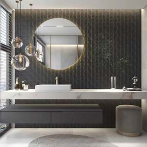 Meubles de salle de bain de luxe modernes de la série grise, haute qualité, imperméables, lavabo en céramique en dalle de roche intelligente, meuble-lavabo de salle de bain - Product Image 4