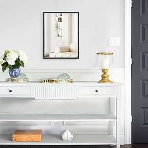 Specchio da Parete Moderno Rettangolare con Cornice in Lega di Alluminio, Vetro HD Illuminato, Nero, Piccolo, per Ingresso, Camera da Letto, Soggiorno - Product Image 4