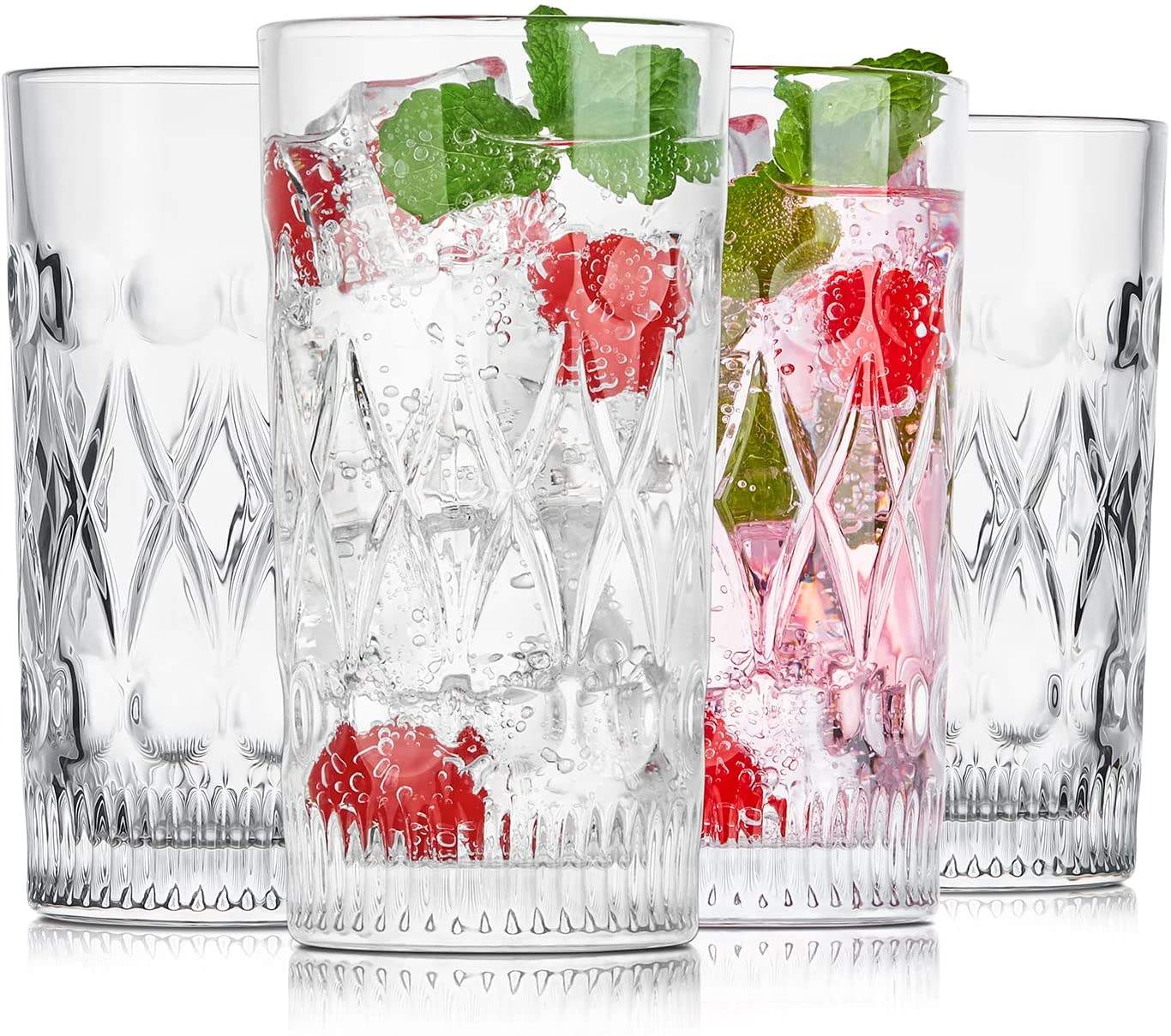 Drinking Glasses Water Glass Crystal Highball Clear Tall Heavy Base Glassware 11.8OZ