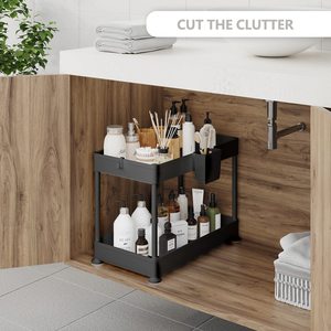 Organisateur de rangement à 2 niveaux avec roulettes pour couverts, douche, salle de bain, cuisine sous l'évier, tiroirs de rangement - Product Image 5