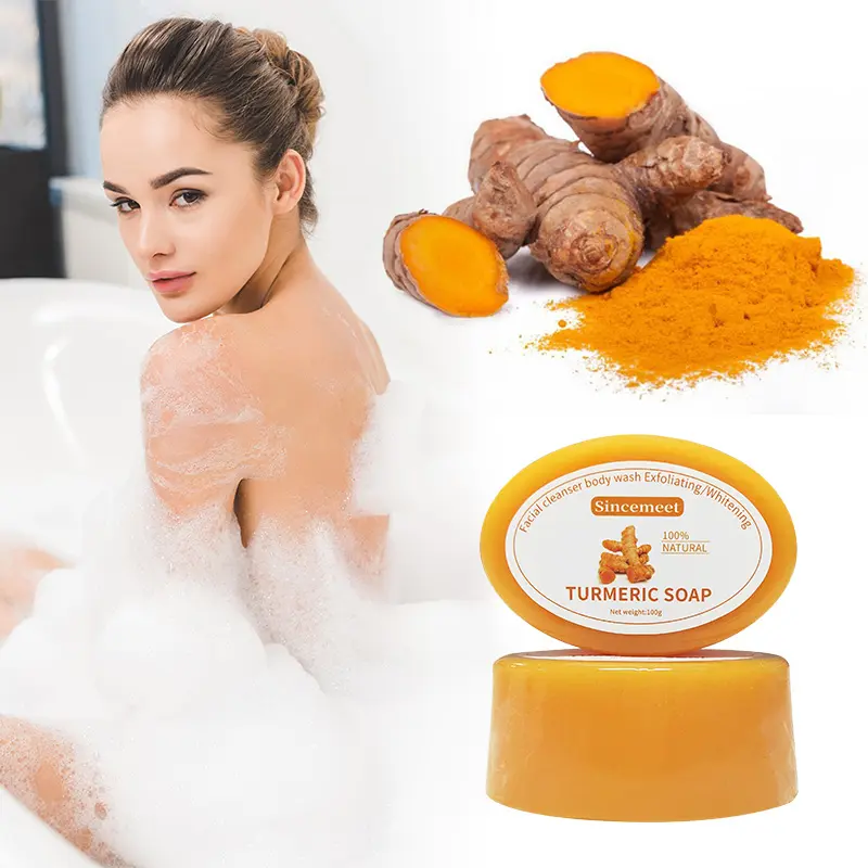 Wholesale 100 % Natural Organic Herbal Turmeric Soap Anti Acne Remove Pimples Ginger Handmade Turmeric Soap