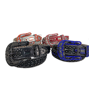 Ceintures pour hommes en cuir PU noir pour <span class=keywords><strong>Bb</strong></span> Simonaw, ornées de strass et de cristaux, motif grain de crocodile - Product Image 2