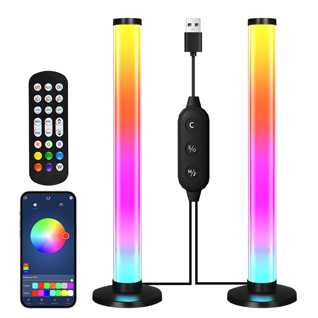 RGB LED Music Sync Light Bar Plug-In Modern 3 Control Modes 4 Dynamic Modes Timing Switch Gaming Ambient Night Lamp