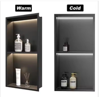 Niche de douche LED noire mate sur mesure avec dimensions personnalisées, en acier inoxydable 304, pour usage hôtelier