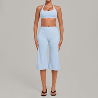 Ensemble de yoga jaune pour femme 2026 – Soutien-gorge, pantalon mi-mollet, leggings larges, tenue de yoga, ensemble de sport dos nu pour femme, vente en gros