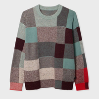 Pull-over tricoté décontracté pour homme, col rond, motif géométrique patchwork rétro, blocs de couleur, texture douce, ODM, collection hiver