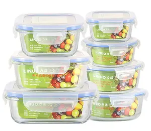 LINUO supplier premium quality high borosilicate glass food container sets kitchen food storage