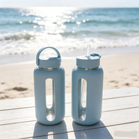 Nouvelle bouteille d'eau en verre tendance avec poignée et paille, motif imprimé laser, cadeau de Noël, logo personnalisé pour usage quotidien