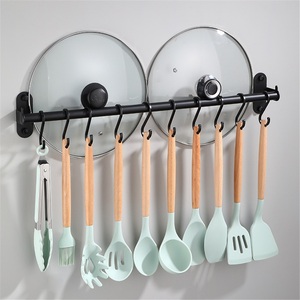 Black Modern <b>Kitchen</b> Standing Stainless Steel Knife <b>Holder</b> Rack with Space-saving Design Seasoning Hooks and Pot Lid Rack - Product Image 3