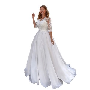 Wedding Dress V-neck <b>Lace</b> Ball Gown 3/4 Sleeve <b>White</b> Satin Bridal Gown Mori Girl Style - Product Image 5