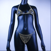 Ensemble de bijoux Sexy en cristal avec chaîne, sous-vêtements, string avec strass