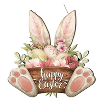 Panneau décoratif en bois à suspendre pour porte, décoration de printemps, panneau de Pâques avec lapin, adapté pour la maison, le magasin ou le jardin