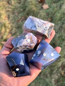 แผ่นหินอาเกตสีน้ำเงินลายดอกซากุระขัดเงา รูปทรงแผ่น สำหรับตกแต่งบ้าน ลายอังก้า โทเท็ม อันซา ครอส ศิลปะพื้นบ้าน คริสตัล - Product Image 3
