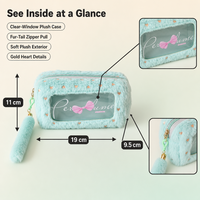 Trousse à crayons en peluche douce avec fenêtre transparente, grande capacité, mignonne, pour étudiants, organiseur de pinceaux de maquillage Kawaii