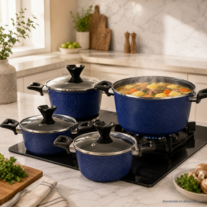 Set di pentole in ferro da 4 pezzi con rivestimento antiaderente, casseruola con coperchio in vetro e manico in silicone, salvaspazio e impilabile per cucinare in cucina - Product Image 2
