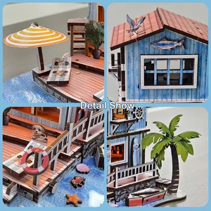 Diy Educational Miniature Building <b>Kit</b> LED 3D Wooden Puzzle Cartoon Toy Beachside Buildings Home Decor Gift Adults High Quality - Product Image 6