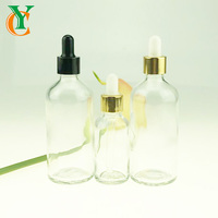 Vente en gros de pots cosmétiques en verre rond transparent 100ml 30ml 3.5OZ Conteneur d'huile essentielle Bouteille de gouttes pour les yeux avec compte-gouttes