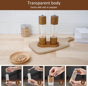 Premium Acrylic Salt & <b>Pepper</b> <b>Grinder</b> Set Manual Adjustable Food Mills with Wooden <b>Pepper</b> Shakers-Dishwasher Safe - Product Image 6